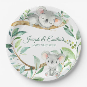 Assiettes En Carton Koala Green et le Baby shower gris non sexiste