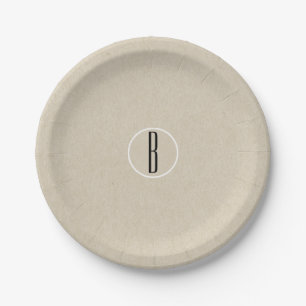 Assiettes En Carton Kraft Brun Chic Monogramme Lettre Initiale Rustiqu