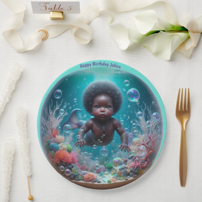 Assiettes En Carton La bulle de la sirène des bébés africains (Mariage)