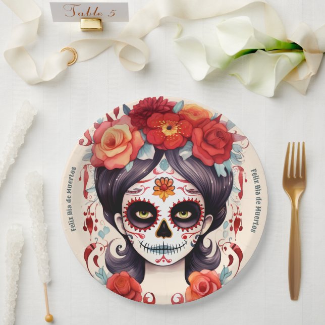 Assiettes En Carton La Calavera Catarina en Flores Rojas 🌹 (Mariage)