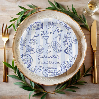 Assiettes En Carton La dolce vita blue stripes Italian bridal shower
