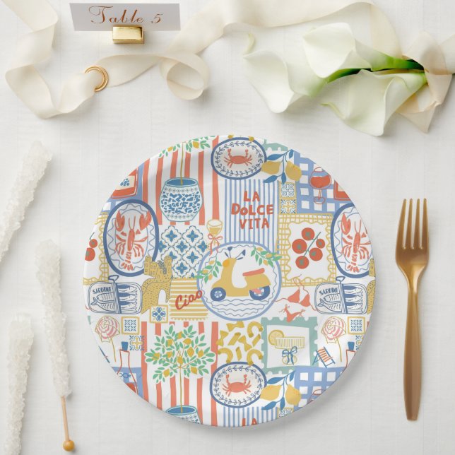 Assiettes En Carton La Dolce Vita Italian Summer Lemons Mediterranean  (Mariage)
