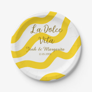 Assiettes En Carton La Dolce Vita jaune mariage couple Nom date glit