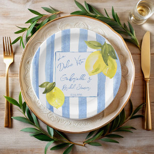 Assiettes En Carton La Dolce Vita rayures bleues citrons douche nuptia