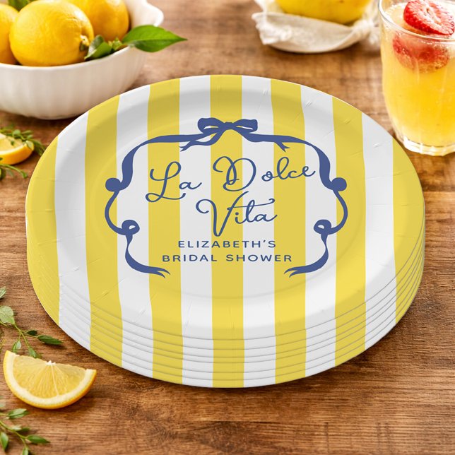 Assiettes En Carton La Dolce Vita Yellow Stripe Bridal Shower (La Dolce Vita Yellow Stripe Bridal Shower Paper Plates
)