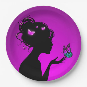 Assiettes En Carton La femme papillons violets