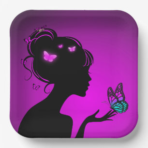 Assiettes En Carton La femme papillons violets