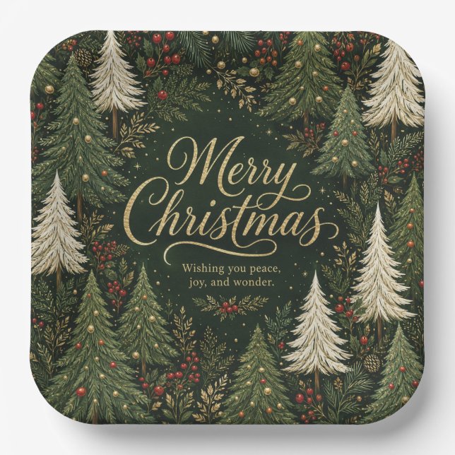 Assiettes En Carton La forêt dorée de Noël (Recto)