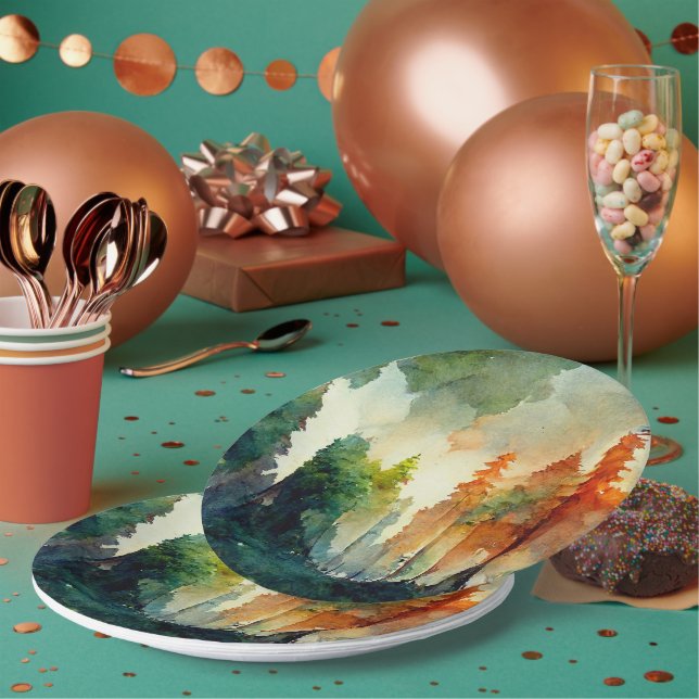 Assiettes En Carton La forêt (nature) (Multi)