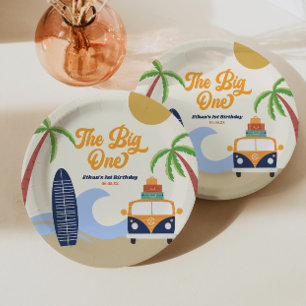 Assiettes En Carton La Grande Fête de Surf sur la Plage Bleue pour le