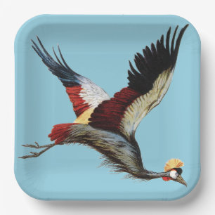 Assiettes En Carton La grue couronnée sud-africaine en plein vol