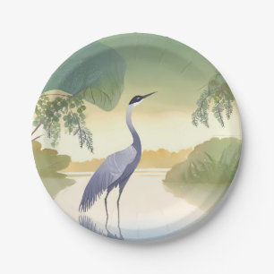 Assiettes En Carton La grue   Oiseau magnifique à l'aquarelle