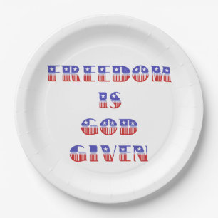Assiettes En Carton La liberté est Dieu donné, blanc rouge et bleu