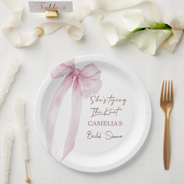 Assiettes En Carton La mariée au nœud rose organise une fête de mariag (Mariage)