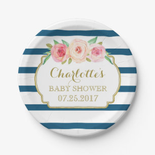 Assiettes En Carton La marine barre le plat floral rose de baby shower