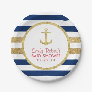 Assiettes En Carton La marine d'Ancre d'or barre le baby shower