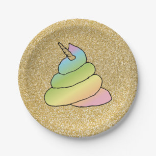 Assiettes En Carton La merde d'arc-en-ciel de l'Unicorne Emoji Poop Em