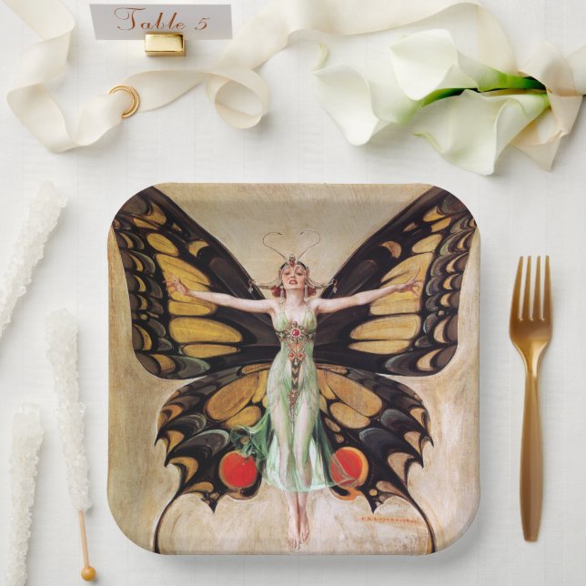Assiettes En Carton La métamorphose de la fille Flapper au papillon 19 (Mariage)