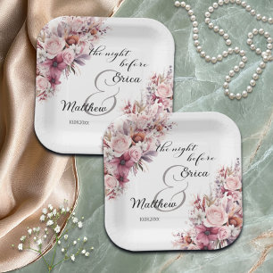 Assiettes En Carton La nuit avant Dusty Pink Boho Floral Mariage