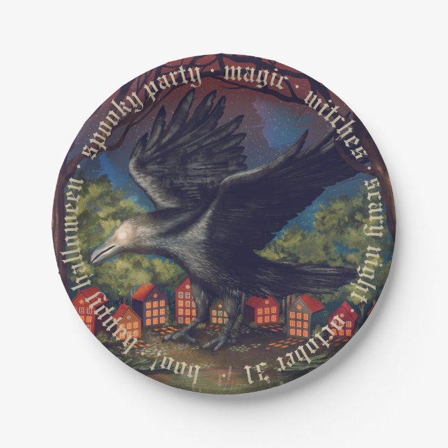 Assiettes En Carton La nuit d'Halloween au Raven Moonlight (Devant)