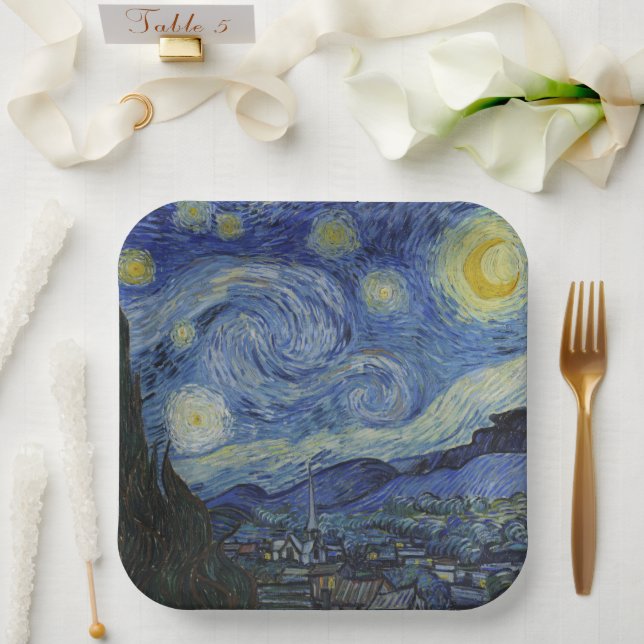 Assiettes En Carton La Nuit étoilée (Vincent van Gogh) (Art célèbre) (Mariage)