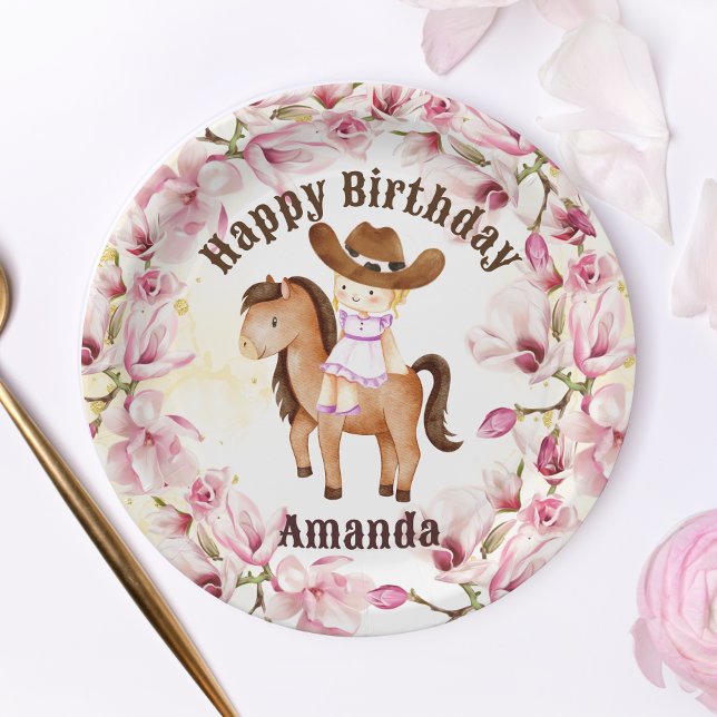 Assiettes En Carton La petite fille saddup anniversaire personnalisé (Créateur téléchargé)