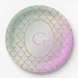 Assiettes En Carton La Petite Sirène. balance d'or sur rose, turqu