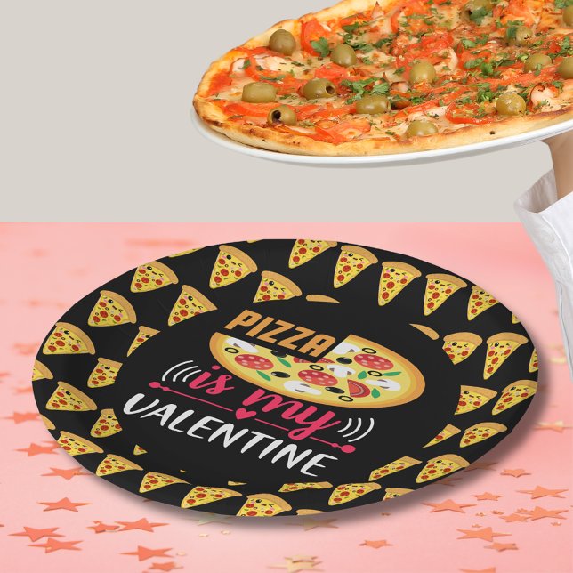 Assiettes En Carton La Pizza Est Ma Saint Valentin Amusante (Pizza Is My Valentine Funny Party Paper Plates)