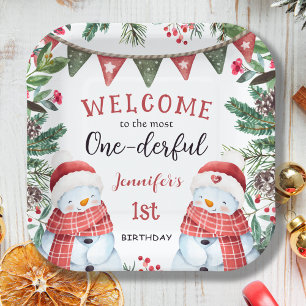 Assiettes En Carton LA PLUPART Snowman Noël 1er anniversaire