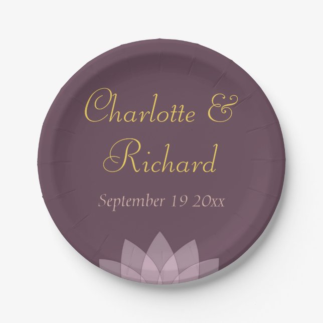 Assiettes En Carton La prune d'aubergine et rougissent mariage rose (Devant)