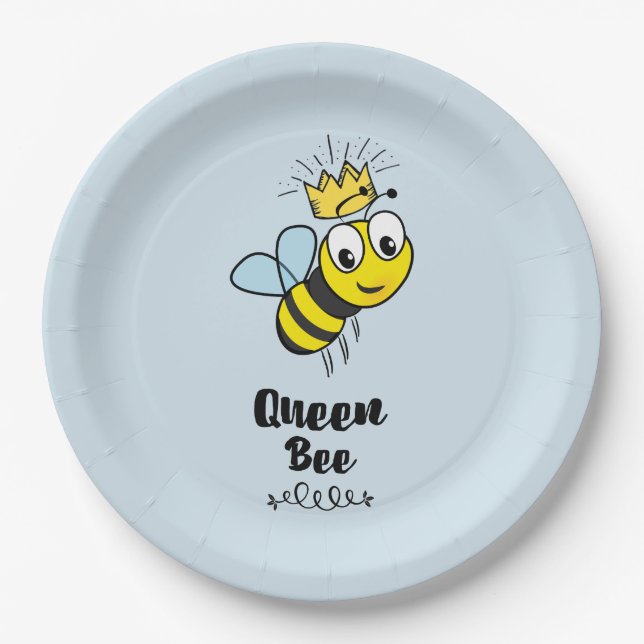 Assiettes En Carton La reine Bee mignonne Bumble Bee avec Couronne (Devant)