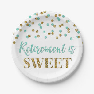 Assiettes En Carton La retraite Turquoise Gold Confetti est douce
