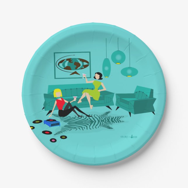 Assiettes En Carton La rétro nuit des filles dans des plaques à papier (Devant)