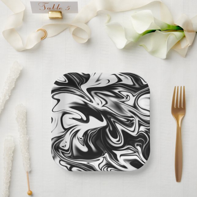 Assiettes En Carton "La spirale cosmique : l'élégance noire et Marbre  (Mariage)