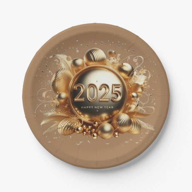 Assiettes En Carton La typographie d'or bonne année 2025 (Devant)