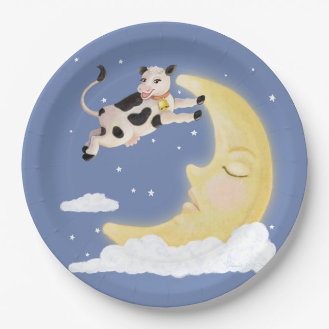 Assiettes En Carton La vache a sauté au-dessus de la lune (Devant)