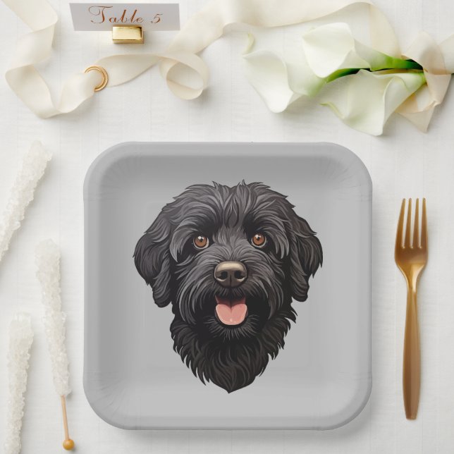 Assiettes En Carton Labradoodle Chien noir (Mariage)