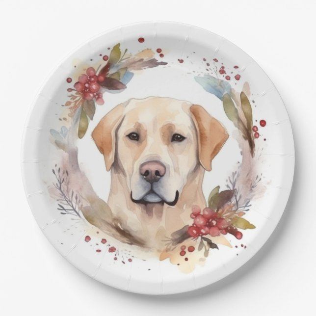 Assiettes En Carton Labrador Christmas Wreath Festive Pup (Devant)