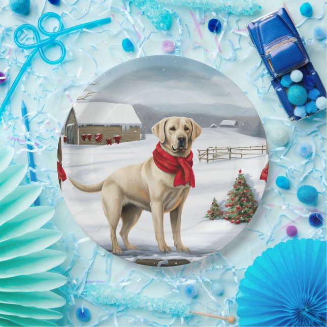 Assiettes En Carton Labrador Retriever Dog in Snow Christmas (Fête)