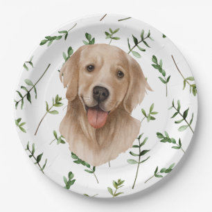Assiettes En Carton Labrador Retriever Green Boho Baby shower