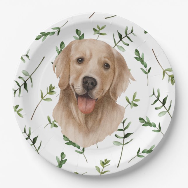 Assiettes En Carton Labrador Retriever Green Boho Baby shower (Devant)