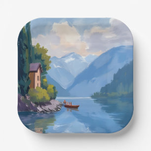 Assiettes En Carton Lac de Côme, Italie Peinture Aquarelle