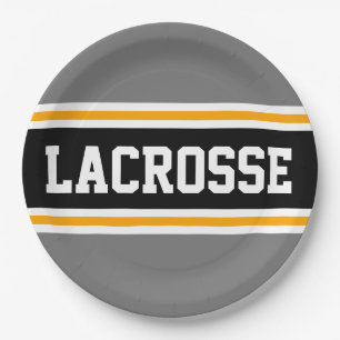 Assiettes En Carton LACROSSE Sporty Grey Black Yellow Racing Stripes