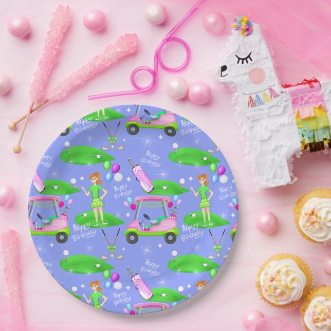 Assiettes En Carton Lady Golf Thème Joyeux Anniversaire (Fête)