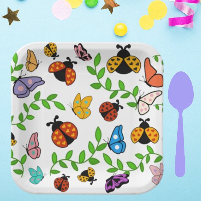 Assiettes En Carton Lady Lovebug et la fête des papillons (Créateur téléchargé)