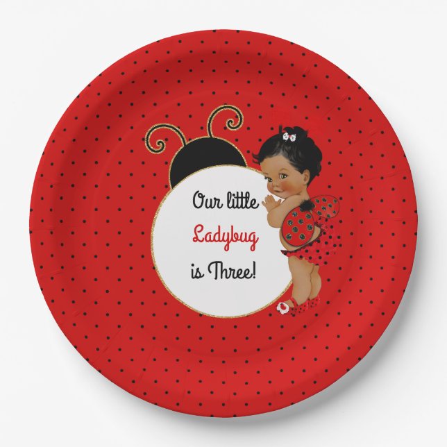 Assiettes En Carton Ladybug African American Baby Girl Red & Black (Devant)
