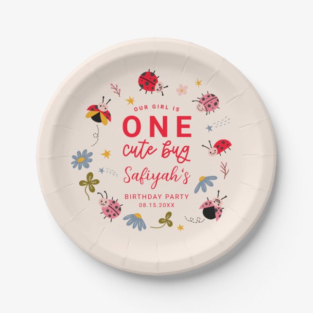 Assiettes En Carton Ladybug fête d'été 1er anniversaire (Devant)