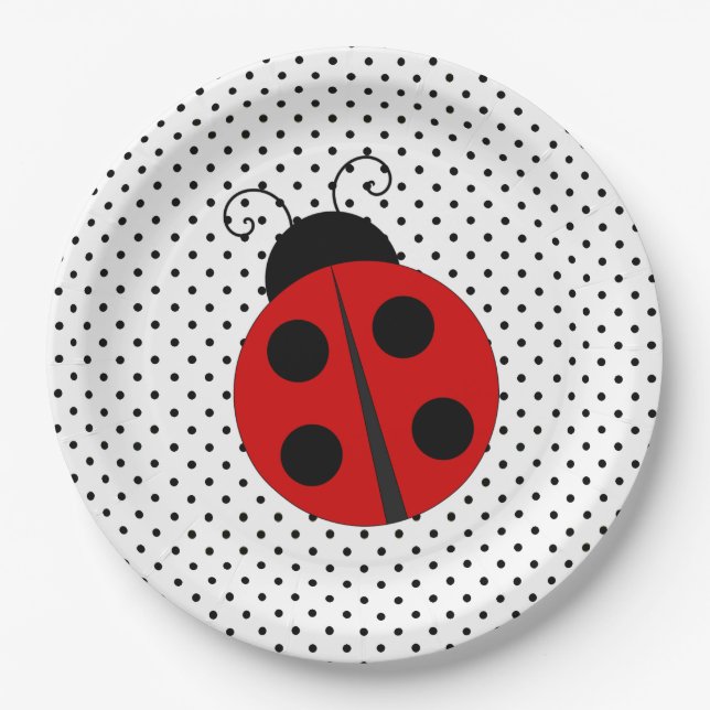 Assiettes En Carton Ladybug sur les plaques de papier Pois (Devant)