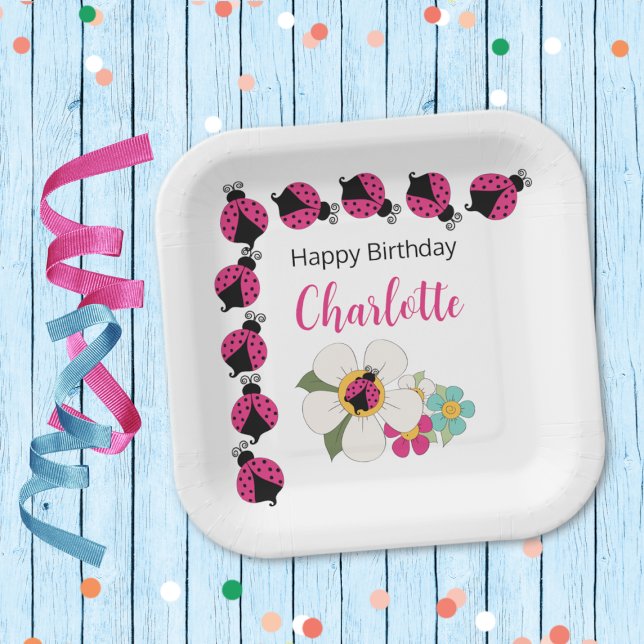 Assiettes En Carton Ladybugs et Fleurs Fête d'anniversaire (Créateur téléchargé)