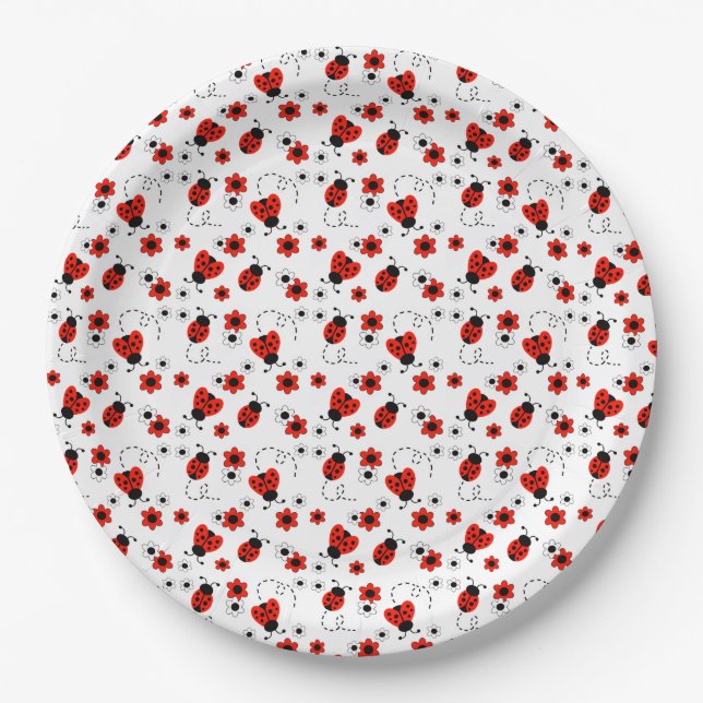 Assiettes En Carton Ladybugs Floral Rouge (Devant)